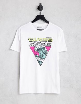 Guess T-shirt with chest wave logo in white