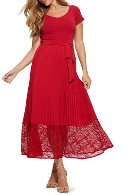 GUESS Tiana Off the Shoulder Lace Trim Dress in Red