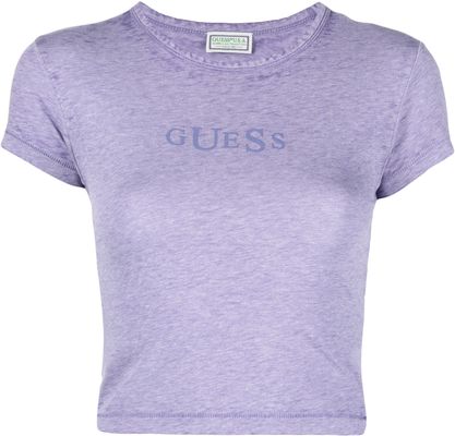 GUESS USA logo-print cropped T-shirt - Purple