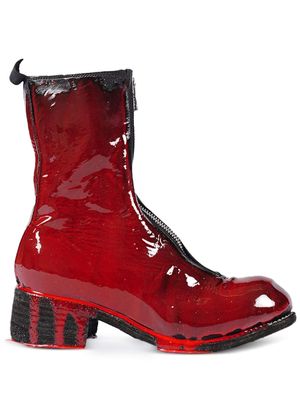 Guidi laminated zip-fastening leather boots - Red