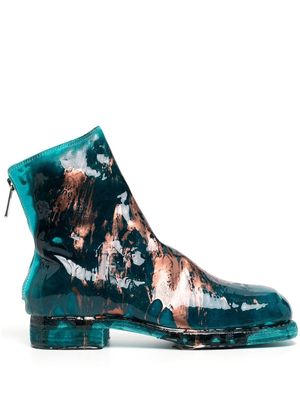 Guidi paint-splatter detail ankle boots - Blue