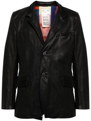 Guidi single-breasted leather blazer - Black