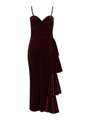 Gussie Velvet Rose-Print Draped Midi-Dress