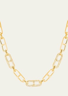 H Link Necklace with 3 Pave Diamond Accent Links, 16"L