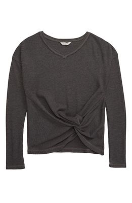 Habitual Girl Habitual Kids' Ellison Front Knot Waffle Knit Top in Charcoal Grey Heather