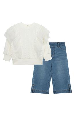 Habitual Kids Cable Knit Sweater & Jeans Set in Off-White/Blue