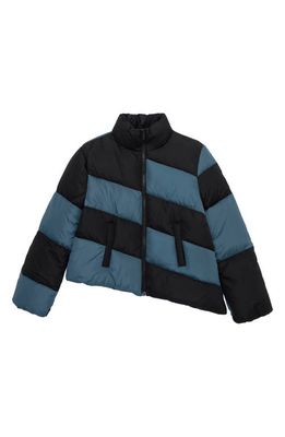 Habitual Kids Kids' Asymmetric Hem Colorblock Puffer Jacket in Black