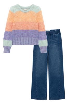 Habitual Kids Kids' Bisho Stripe Sweater & Wide Leg Jeans Set in Orange Multi