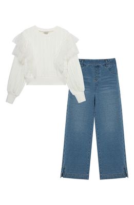Habitual Kids Kids' Cable Knit Sweater & Jeans Set in Off White