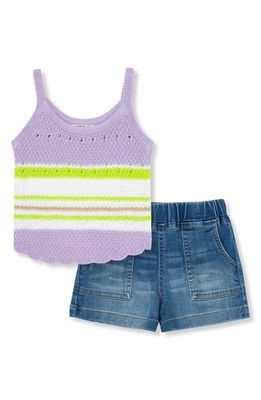 Habitual Kids Kids' Crochet Tank & Denim Shorts Set in Purple Multi