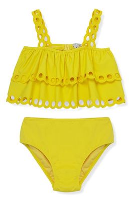 Habitual Kids Kids' Eyelet Scallop Two-Piece Swimsuit in Yellow