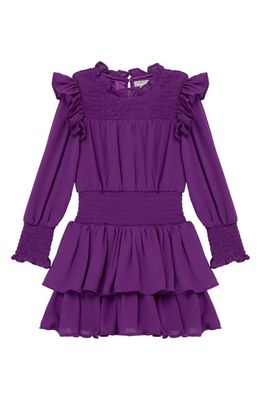 Habitual Kids Kids' Long Sleeve Smocked Crepe Dress in Purple