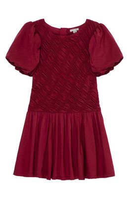 Habitual Kids Kids' Puff Sleeve Shirred Drop Waist Dress in Burgundy