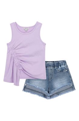 Habitual Kids Kids' Shirred Stretch Cotton Tank & Denim Shorts Set in Purple