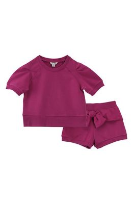 Habitual Kids Kid's Short Sleeve Sweatshirt & Tie Front Shorts Set in Dark Pink