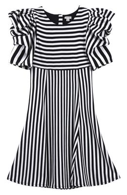 Habitual Kids Kids' Stripe Puff Sleeve Dress in Black