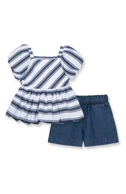 Habitual Kids Kids' Stripe Puff Sleeve Top & Denim Shorts Set