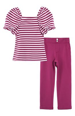 Habitual Kids Kids' Stripe Puff Sleeve Top & Pants Set in Dark Pink