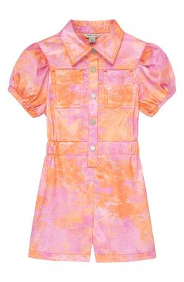Habitual Kids Kids' Tie Dye Puff Sleeve Utility Romper in Pink/Orange Multi