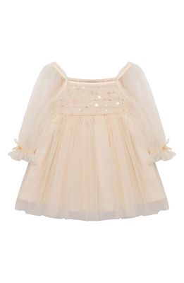Habitual Kids Long Sleeve Tulle Babydoll Dress in Light Peach