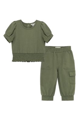 Habitual Kids Puff Sleeve Cotton Blend Sweatshirt & Sweatpants Set in Olive