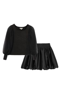 Habitual Kids Rib Puff Sleeve Top & Skirt Set in Black