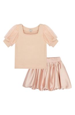 Habitual Kids Rib Puff Sleeve Top & Skirt Set in Light Pink