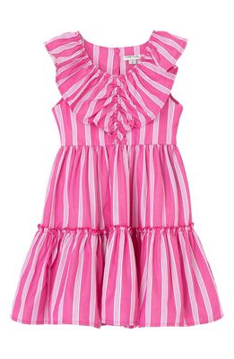 Habitual Kids' Stripe Ruffle Tiered Dress in Dark Pink
