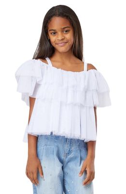 Habitual Kids Tiered Cold Shoulder Mesh Top in White
