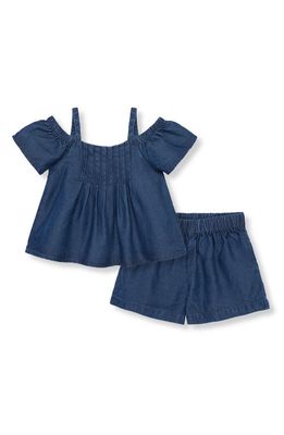 Habitual Pintuck Denim Top & Shorts Set in Indigo