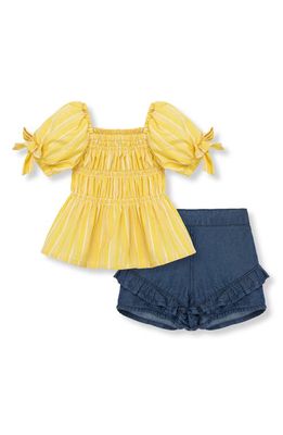 Habitual Stripe Puff Sleeve Top & Shorts Set in Yellow 