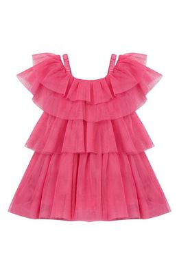 Habitual Tiered Mesh Babydoll Dress in Pink