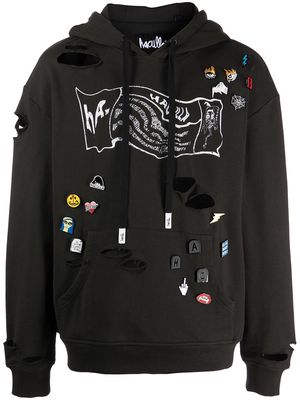 Haculla distressed pin-detailed hoodie - Black