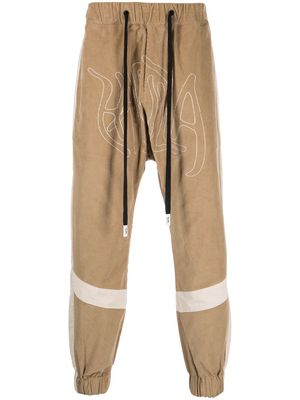 Haculla embroidered-logo ribbed drop-crotch pants - Brown