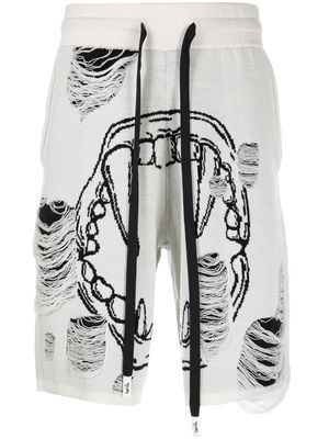Haculla intarsia-knit distressed bermuda shorts - White