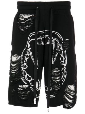 Haculla intarsia-knit distressed track shorts - Black