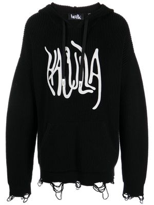 Haculla logo-print distressed knitted hoodie - Blue