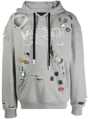 Haculla pin-detail distressed hoodie - Grey