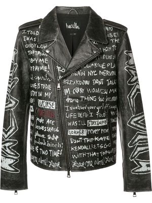 Haculla text print biker jacket - Black