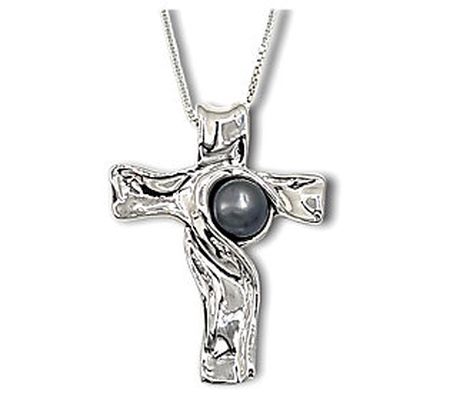 Hagit Cultured Pearl Cross Pendant with Chain, Sterling