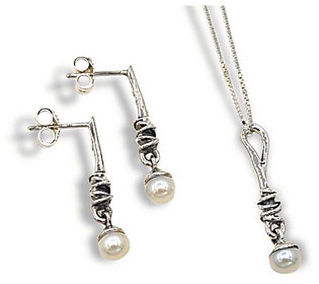 Hagit Cultured Pearl Earrings and Necklace Set , Sterling