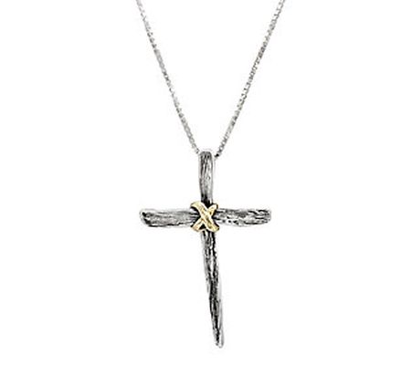 Hagit Sterling Silver & 14k Gold Cross Pendant w/ Chain