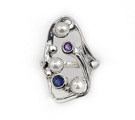 Hagit Sterling Silver Cultured Pearl & Gemstone s Harmony Ring