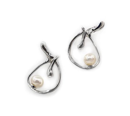 Hagit Sterling Silver Cultured Pearl Knot Earri ngs