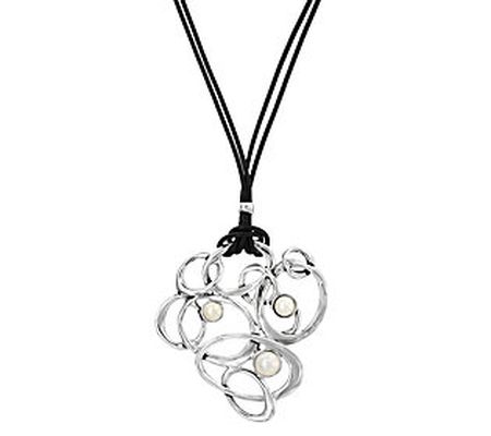 Hagit Sterling Silver Loops & Cultured Pearl Le ather Necklace