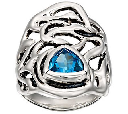 Hagit Sterling Trillion-Cut Blue Topaz Swirl Ri ng