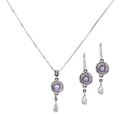 Hagit Violet Cultured Pearl Earrings & Necklace Set, Sterling