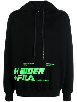 Haider Ackermann x Fila logo-print cotton hoodie - Black
