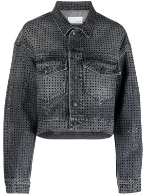 Haikure crystal-embellished washed-denim jacket - Grey