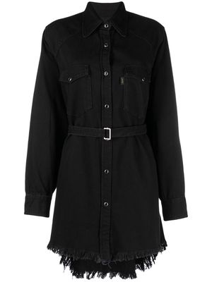 Haikure frayed-edge denim shirt dress - Black